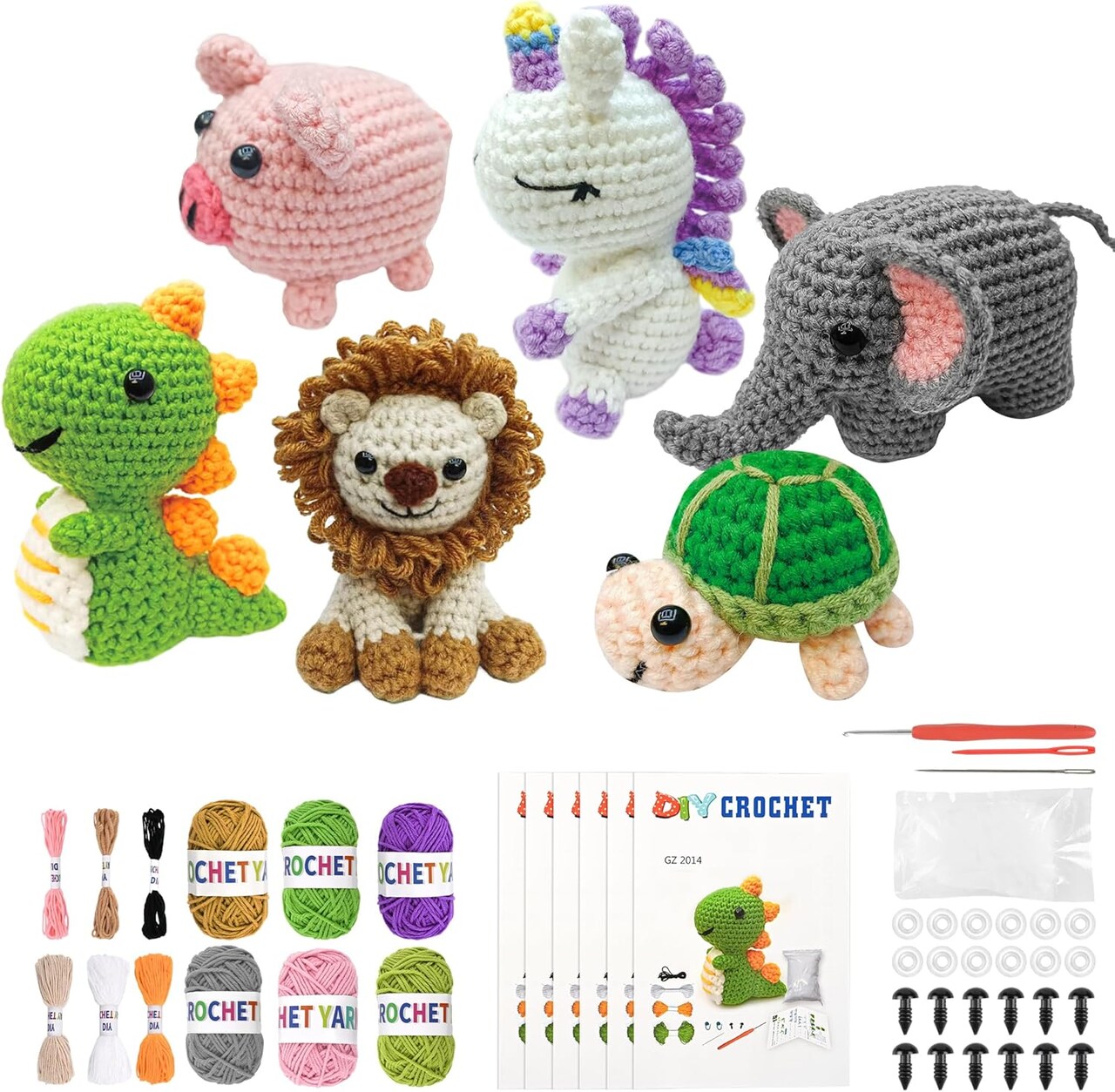 6PCS Crochet Kit for Beginners, 2026 Knitting Kit with Step-by-Step Video Tutorials, Beginner Crochet Kit for Adults (Grey)